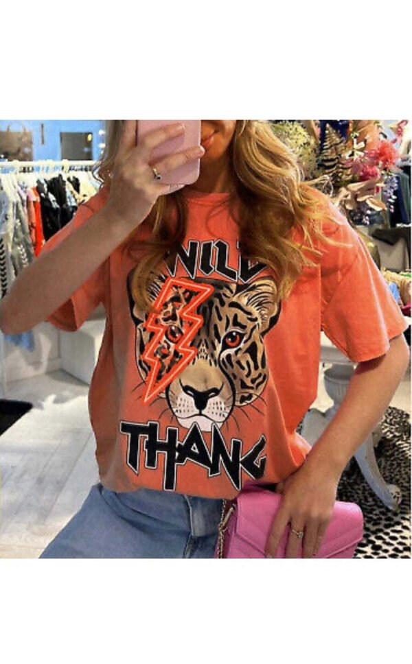 Ladies Oversized Tiger Lightning Wild Thang T-Shirt Top