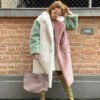 Women's Color Block Faux Fur Coat