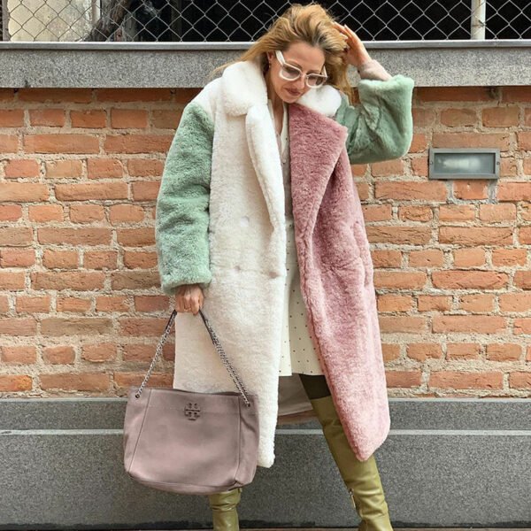 Women's Color Block Faux Fur Coat