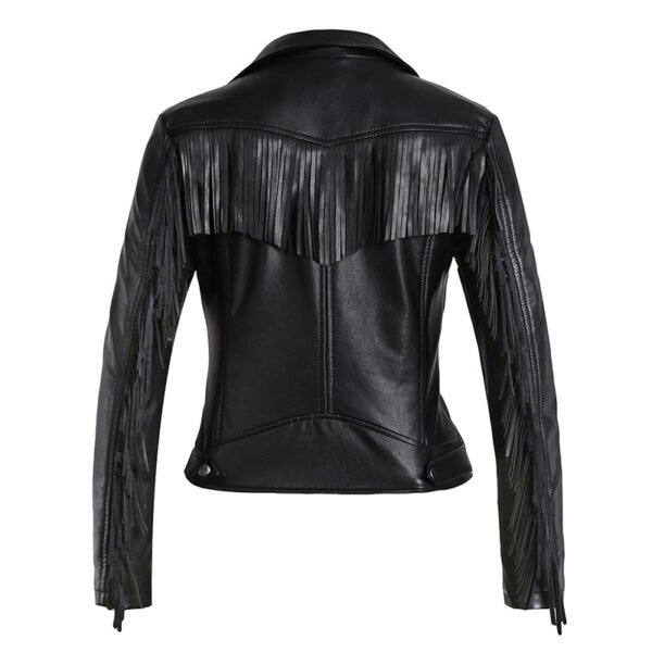 Women's Slim Fit Tassel Detail PU Leather Biker Jacket