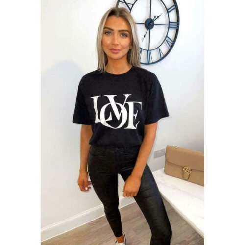 Ladies Love Print Slogan Oversized T-Shirt