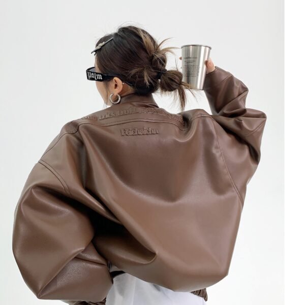 Women's Loose Fit PU Leather Street  Jacket
