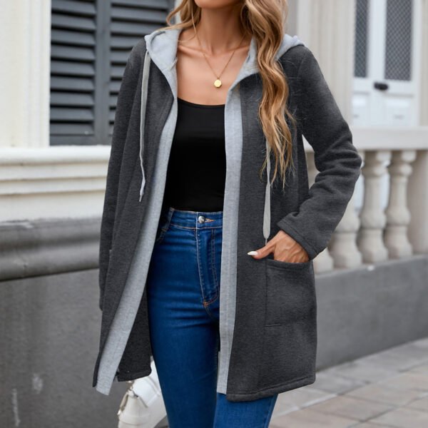 Ladies Hooded Casual Jacket with Color Blocks
