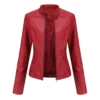 Women's Slim Fit Stand Collar Faux Leather Jacket