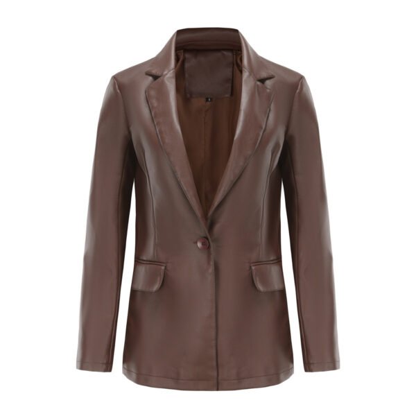 Women's Single Button Faux Leather Blazer