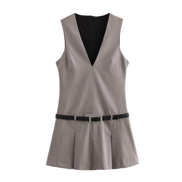 European And American Style Women's French Style With Belt Wide Pleated Sleeveless Dress