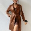 Women's Faux Leather Tie Waist Trench Coat