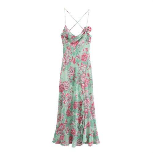 European And American Style Flower Print Underwear Style Dress