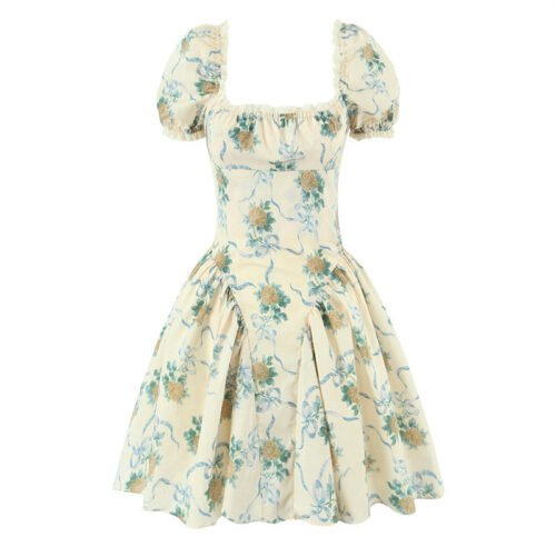 Sober Lemon Yellow Rose Cotton Printed Mini Dress
