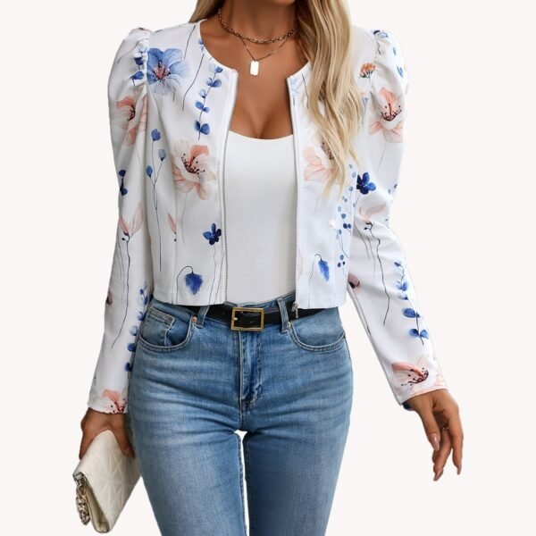 women's floral print-puff sleeve jacket