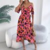 European And American Strapless Cross V-neck Flower Strap Holiday Dress