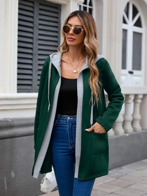 Ladies Hooded Casual Jacket with Color Blocks