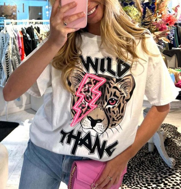 Ladies Oversized Tiger Lightning Wild Thang T-Shirt Top
