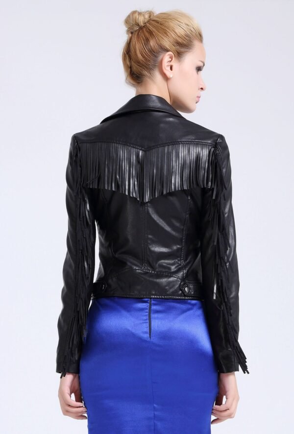 Women's Slim Fit Tassel Detail PU Leather Biker Jacket