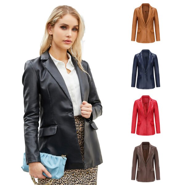 Women's Single Button Faux Leather Blazer