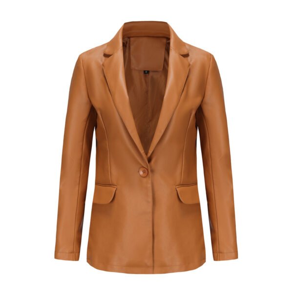 Women's Single Button Faux Leather Blazer