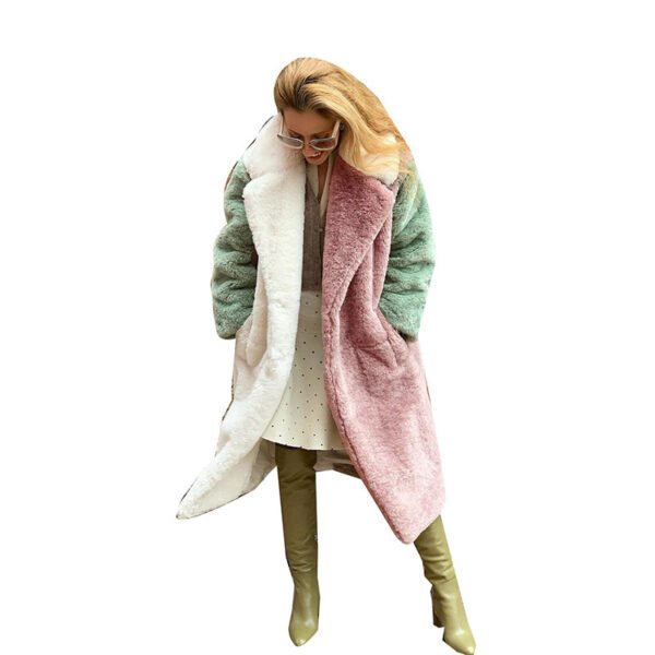 Women's Color Block Faux Fur Coat