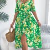 European And American Strapless Cross V-neck Flower Strap Holiday Dress