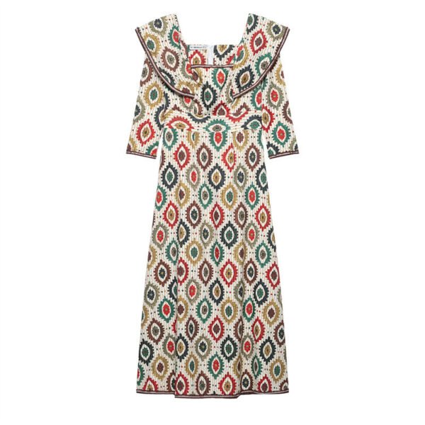 Ethnic Style Elegance Retro Flying Sleeves Printed Dress