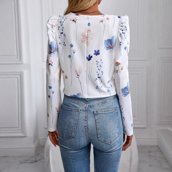 women's floral print-puff sleeve jacket