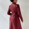 Women's Faux Leather Tie Waist Trench Coat