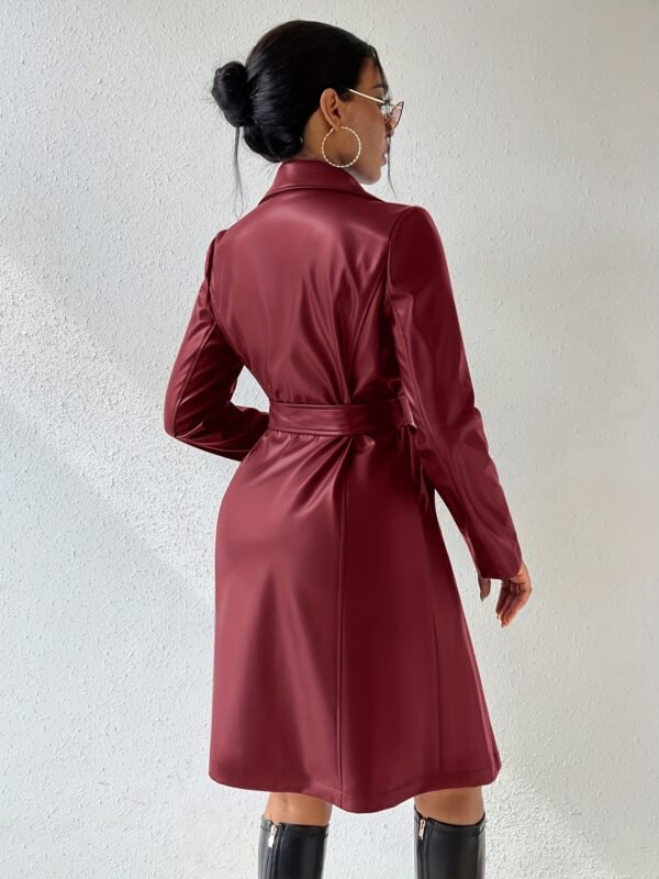 Women's Faux Leather Tie Waist Trench Coat