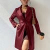 Women's Faux Leather Tie Waist Trench Coat
