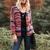 Women's Striped Open Front Cardigan