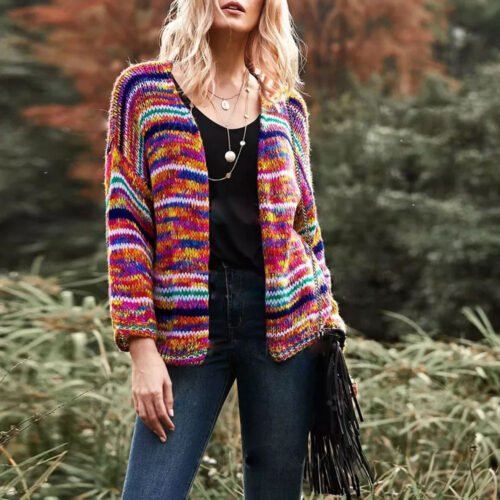 Women's Striped Open Front Cardigan