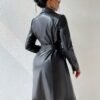 Women's Faux Leather Tie Waist Trench Coat
