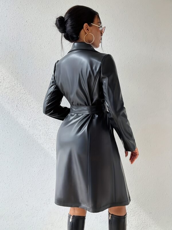 Women's Faux Leather Tie Waist Trench Coat