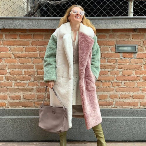 Women's Color Block Faux Fur Coat