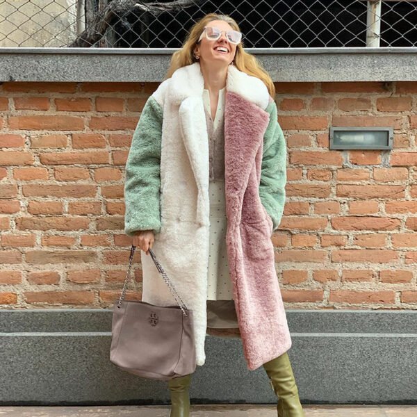 Women's Color Block Faux Fur Coat