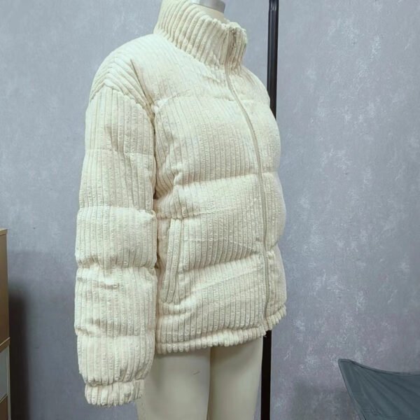 Ladies Loose Corduroy Puffer Jacket with Pockets