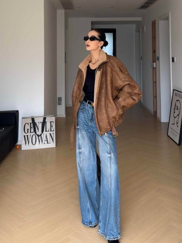 Women's Faux Shearling Lined Aviator Style Jacket