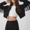 Women's Black Fringe Detail Cropped Jacket