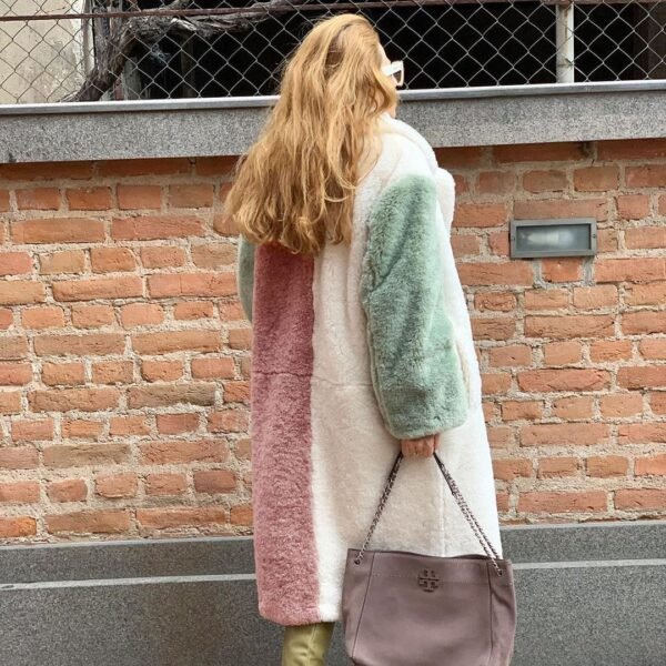 Women's Color Block Faux Fur Coat