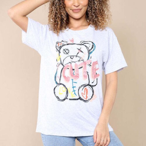 Ladies Oversized Graphic Print Short Sleeves T-Shirt Top