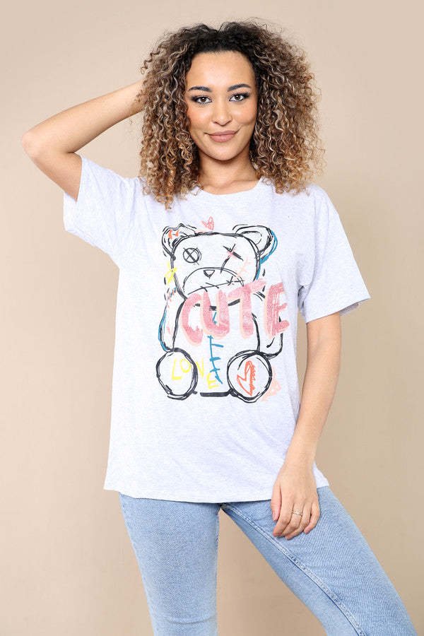 Ladies Oversized Graphic Print Short Sleeves T-Shirt Top