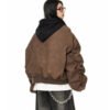 Teenagers Loose Fit Hooded PU Leather Cardigan Jacket