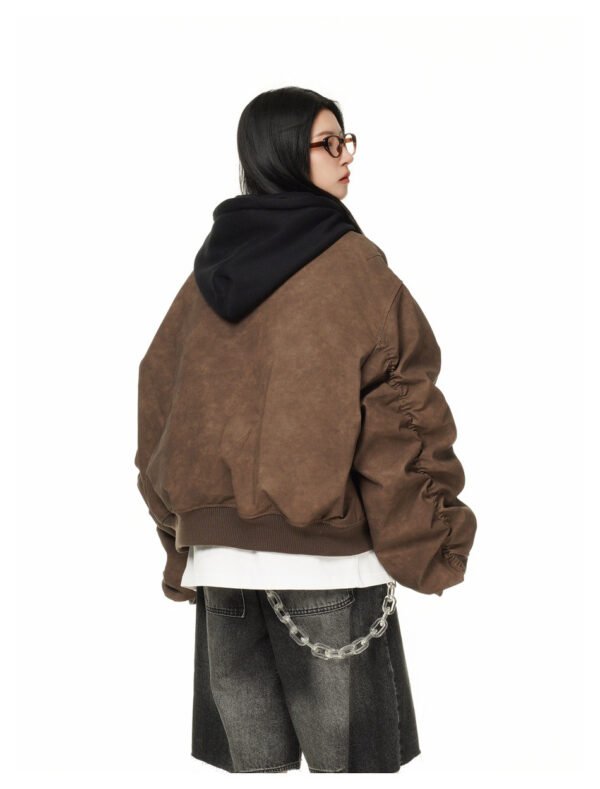 Teenagers Loose Fit Hooded PU Leather Cardigan Jacket