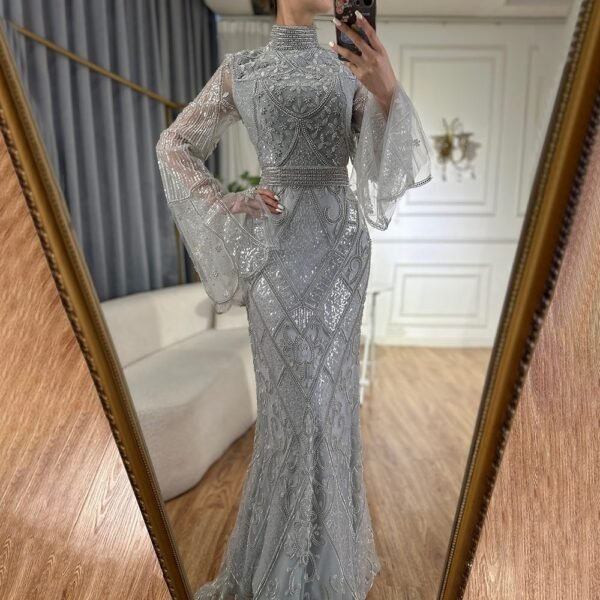 3b3e732e-6477-4b3b-8b16-e4090b373ec3 Women,s  High Collar Fishtail Long Dress