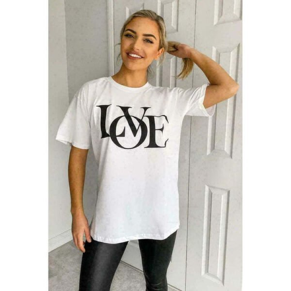 Ladies Love Print Slogan Oversized T-Shirt