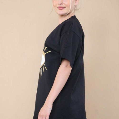 Ladies Oversized Sequin Eye Printed Short Sleeves T-Shirt Top