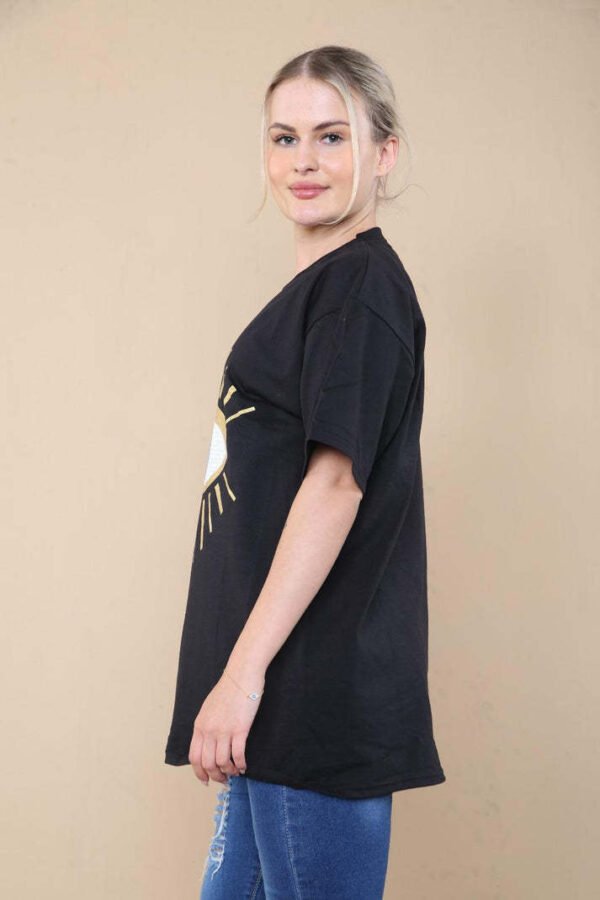 Ladies Oversized Sequin Eye Printed Short Sleeves T-Shirt Top