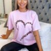 Ladies Oversized Heart Printed Short Sleeves T-Shirt Top