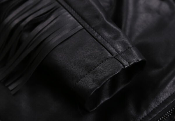 Women's Slim Fit Tassel Detail PU Leather Biker Jacket