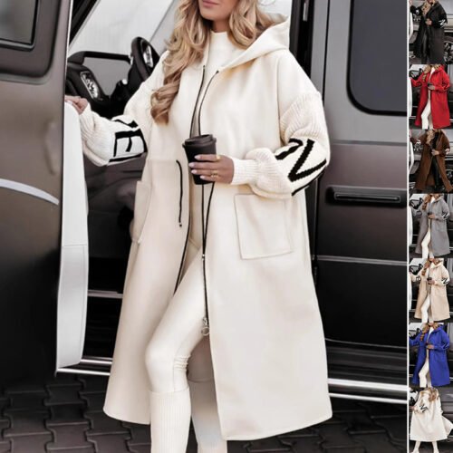 Women's Long Black Hooded Coat (8 Color)