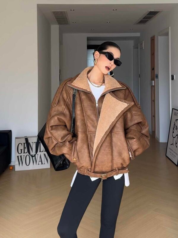 Women's Faux Shearling Lined Aviator Style Jacket
