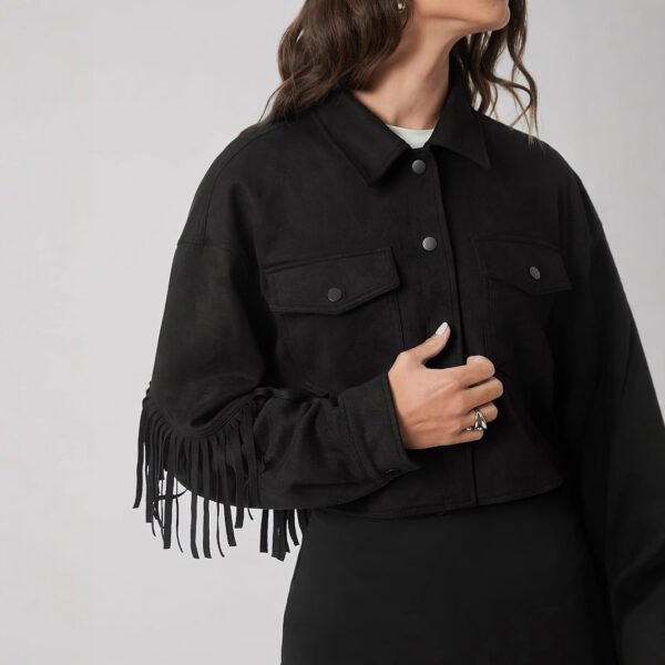 Women's Black Fringe Detail Cropped Jacket
